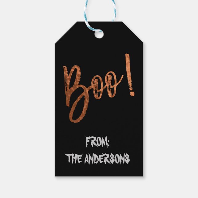 ¡Boo! Etiqueta de regalo de Halloween moderna (Anverso)