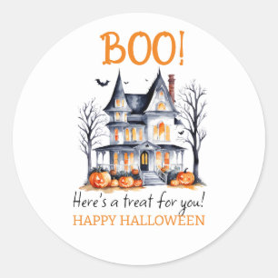 ¡Boo! Feliz pegatina de Halloween