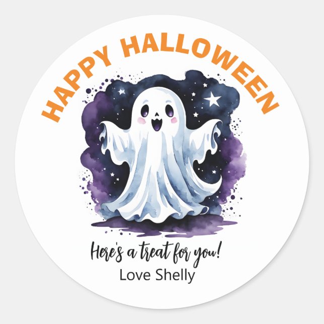 ¡Boo! Feliz pegatina Ghost Halloween (Anverso)