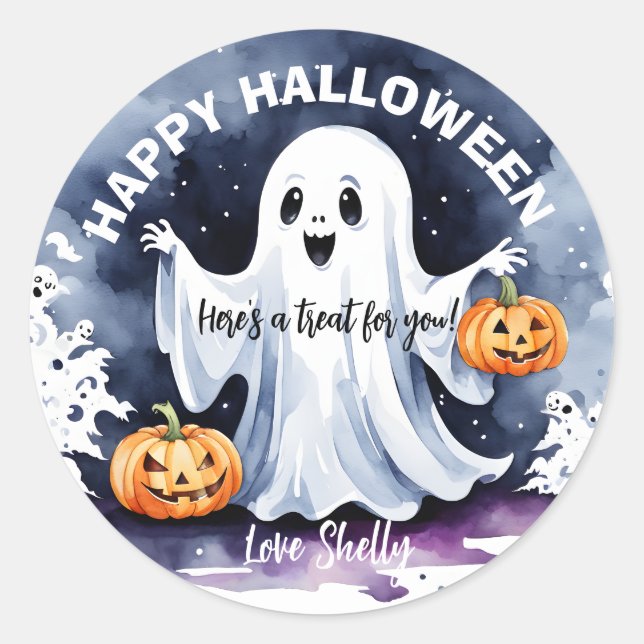 ¡Boo! Feliz pegatina Ghost Halloween (Anverso)