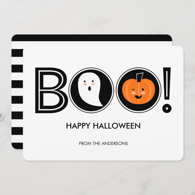 ¡Boo! Feliz tarjeta plana de Halloween (Anverso / Reverso)