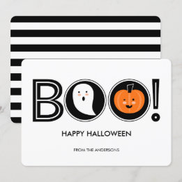 ¡Boo! Feliz tarjeta plana de Halloween