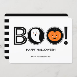 ¡Boo! Feliz tarjeta plana de Halloween