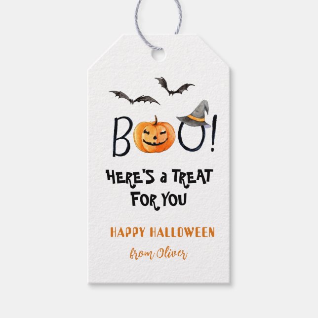 BOO Happy Halloween Calabaza Tratamientos Etiqueta (Anverso)