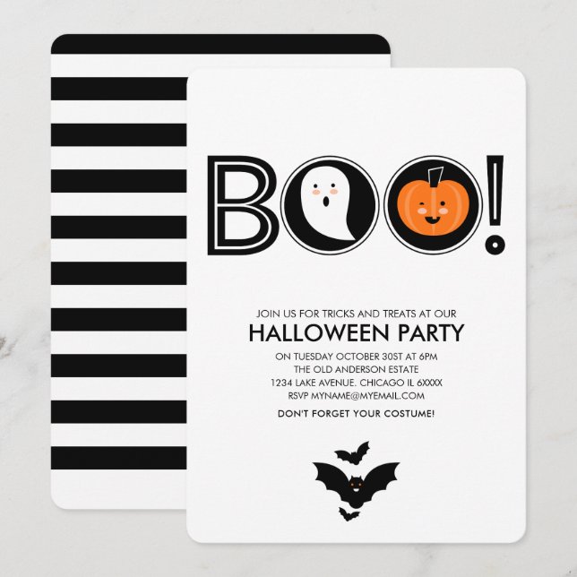 ¡Boo! Invitación a la fiesta de Halloween (Anverso / Reverso)