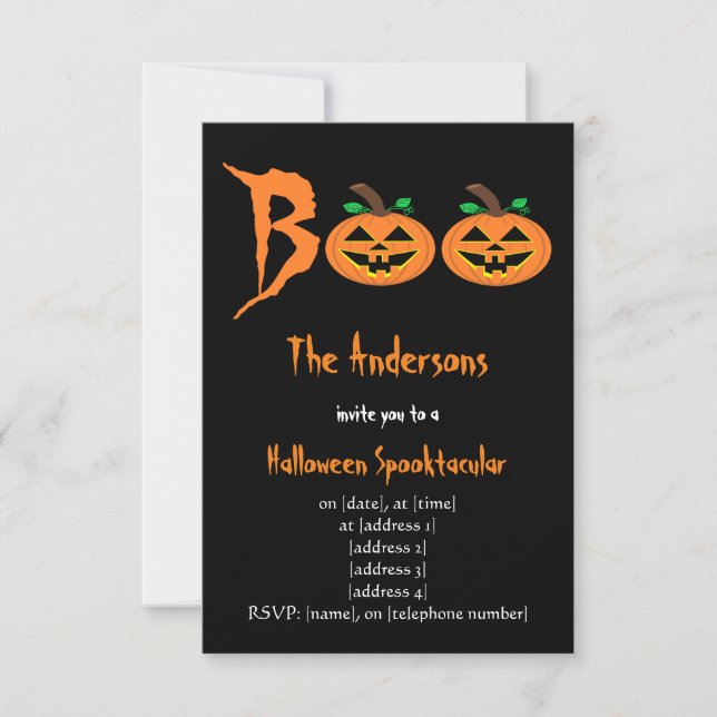 ¡BOO! Invitación de Calabazas de Halloween (Anverso)