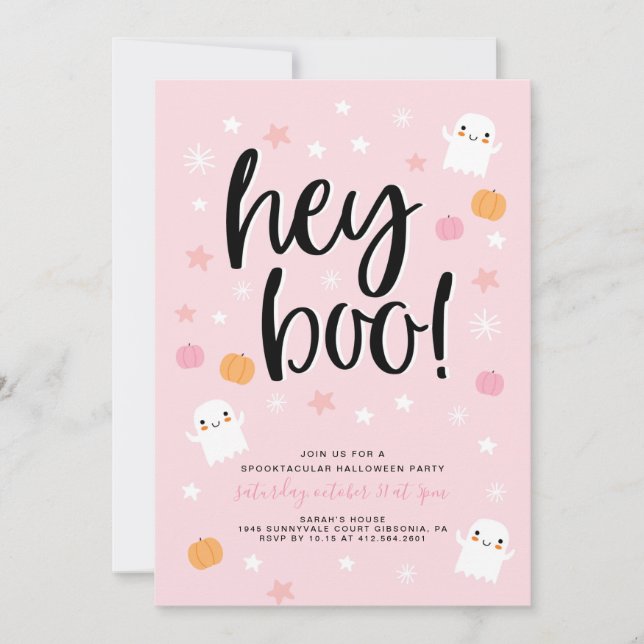 ¡Boo! Invitación de cumpleaños de Halloween Rosado (Anverso)