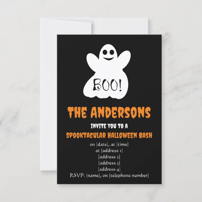¡BOO! Invitación de Fantasma de Halloween (Anverso)