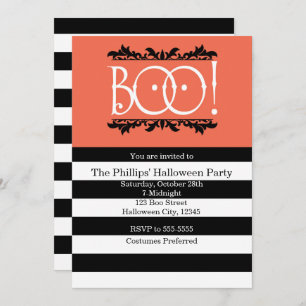 ¡Boo! Invitaciones de Halloween en blanco y Naranj