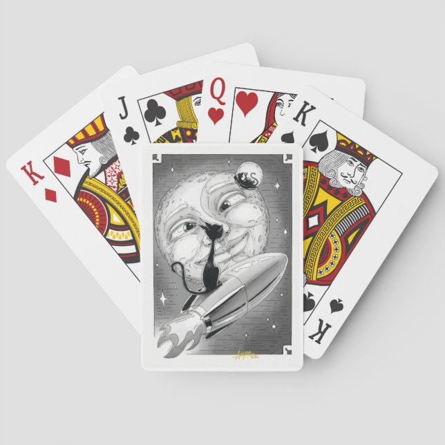 Boo Kitty Cohetes a las cartas de juego de la luna (Reverso)
