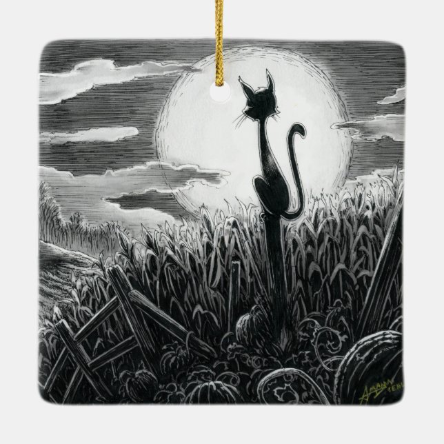 Boo Kitty en el ornamento de cerámica lunar (Reverso)