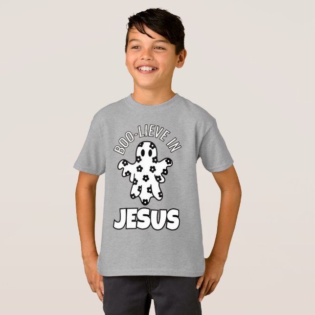 Boo-lieve en Jesús Niños Camiseta de Jersey fina (Anverso completo)
