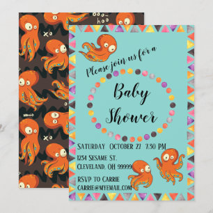 Boo Octopus Naranja y Black Baby Shower Invitación