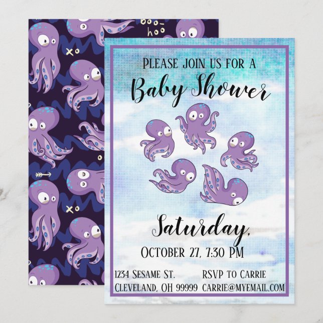 Boo Octopus Purple Baby Shower Invitación (Anverso / Reverso)