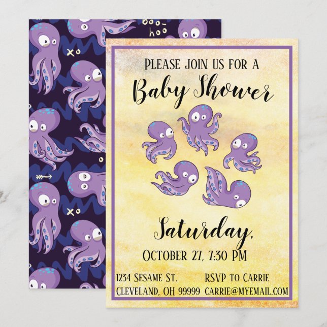 Boo Octopus Purple Baby Shower Invitación (Anverso / Reverso)