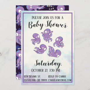 Boo Octopus Purple Baby Shower Invitación