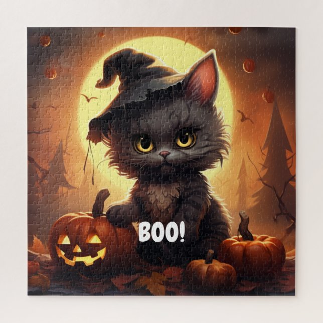 ¡BOO! Rompecabezas de Halloween de gato - Noche il (Vertical)