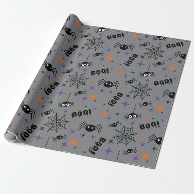 ¡Boo! Spider Cobweb Spooky papel de envolvimiento  (Desenrollado)