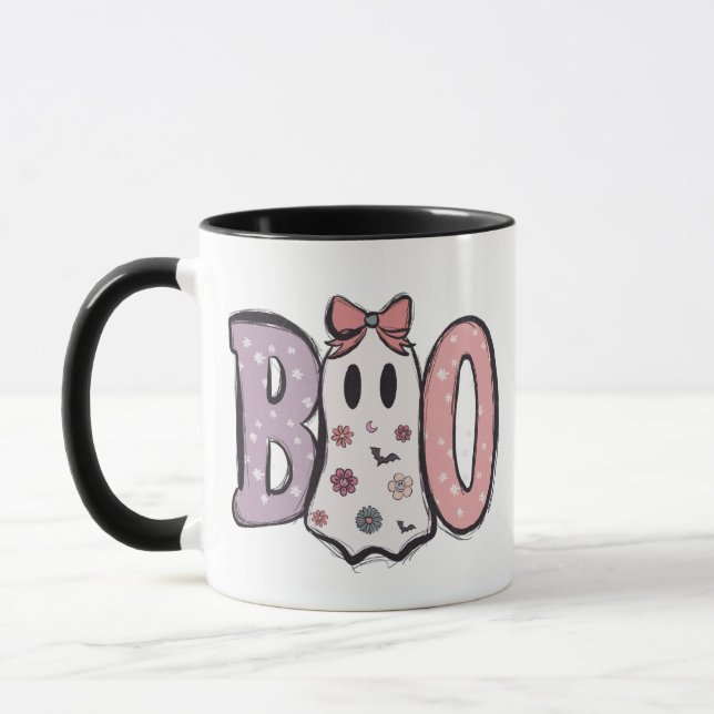 Boo - Taza moderna de Halloween de fantasma pastel (Izquierda)