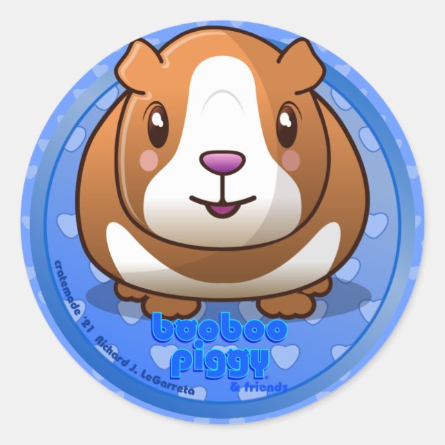 Booboo Piggy pegatina azul redondo (Anverso)