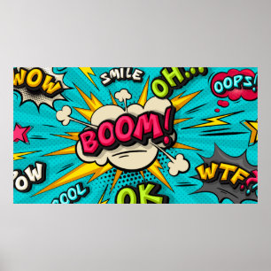 Boom burbuja de arte pop. Sonría, guau, pow, cool,
