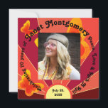Boomer retro Hippy Sunrise Photo Birday<br><div class="desc">¡Únete a nosotros para una fiesta de cumpleaños de inspiración retro llena de vibrantes vibraciones y poder de las flores! Nuestro psicodélico fiesta con temática de los años 60 promete un viaje por el camino de la memoria con decoraciones coloridas, signos de paz y delicias de tintes. Añadir una foto...</div>