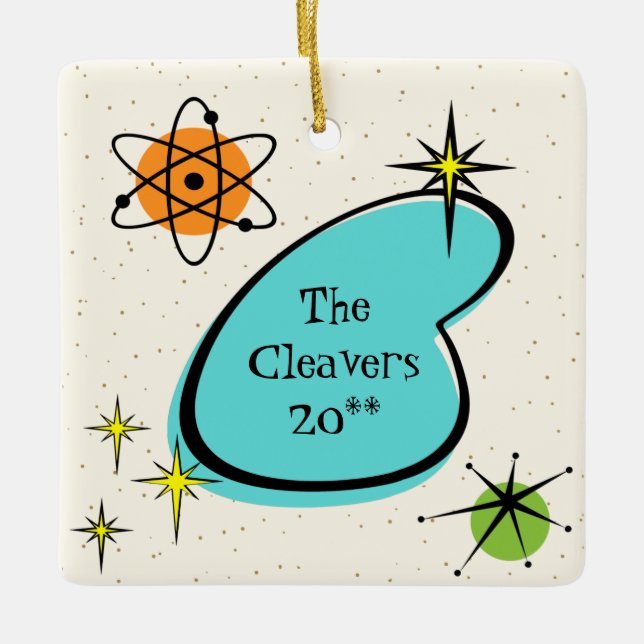 Boomerang atómico retro y ornamento cerámico (Anverso)