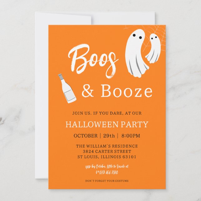 Boos & Booze Invitación Naranja para Halloween de  (Anverso)