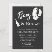 Boos & Booze Invitación Negra Chic para Halloween 