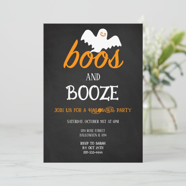 Boos de la fiesta de Halloween y la invitación a b (Anverso de pie)