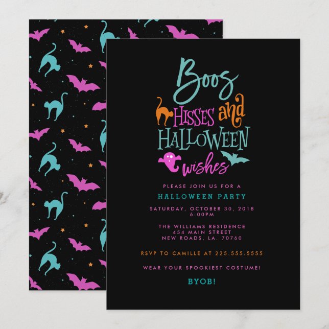 Boos Hisses y Halloween saludan la invitación (Anverso / Reverso)