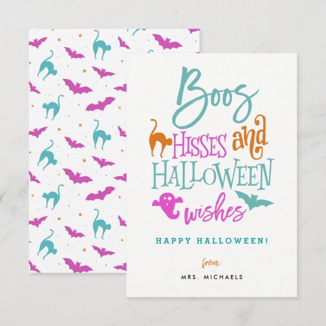Boos Hisses y tarjetas de deseos de Halloween (Anverso / Reverso)