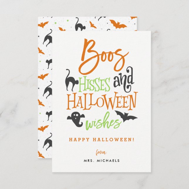 Boos Hisses y tarjetas de deseos de Halloween (Anverso / Reverso)
