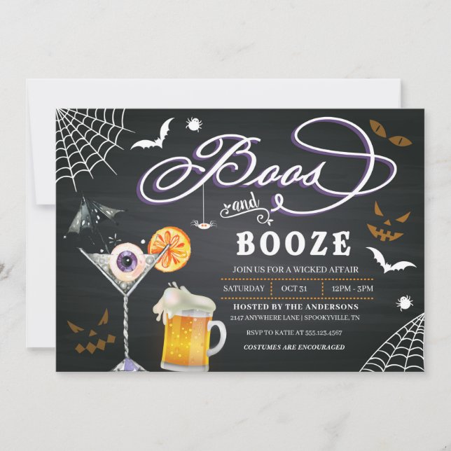 Boos Y Booze Invitación A La Fiesta De Halloween (Anverso)