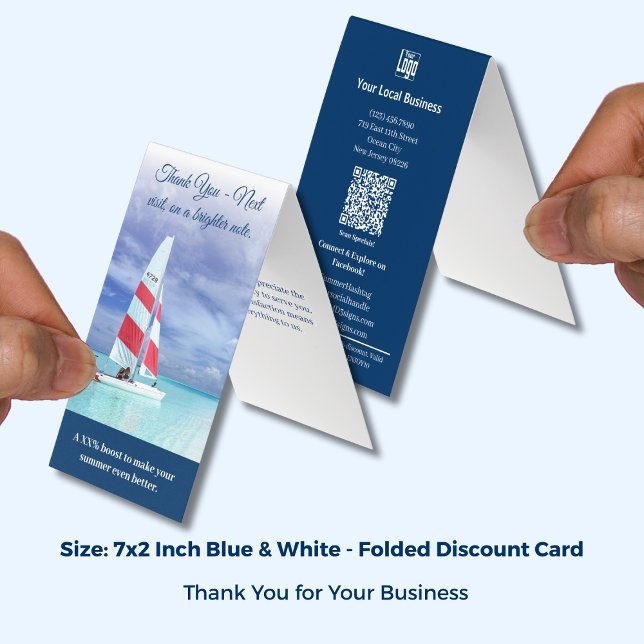 Boost de verano - Tarjeta de descuento de agradeci (Summer Boost - Folded Thank You Discount Card; Size7x2 or Folded 3.5x2 Inch)
