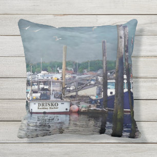 Boothbay Harbour Maine Boats Cojín decorativo al 