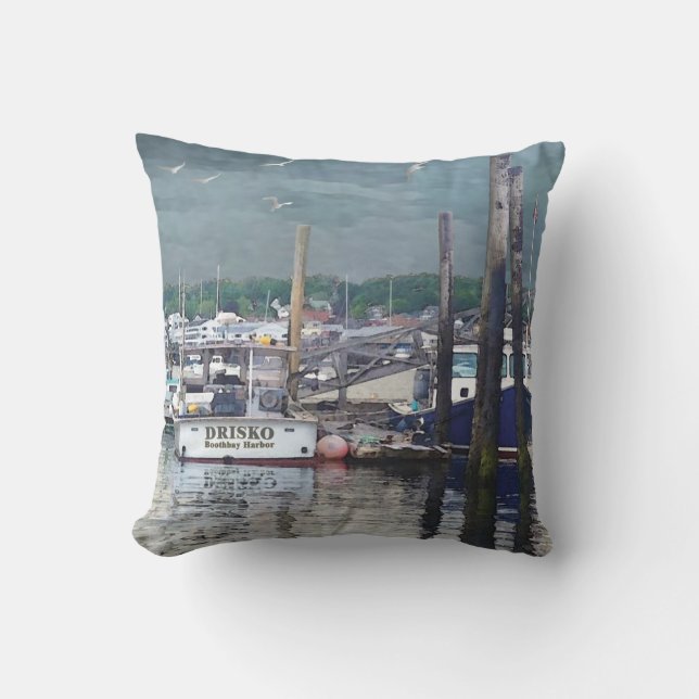 Boothbay Harbour Maine Boats Cojín decorativo al a (Anverso)