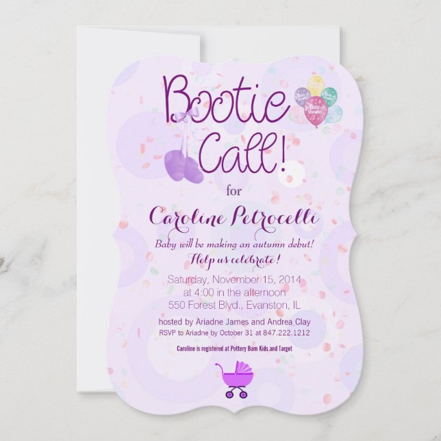 "bootie call" baby ducha invitación (Anverso)