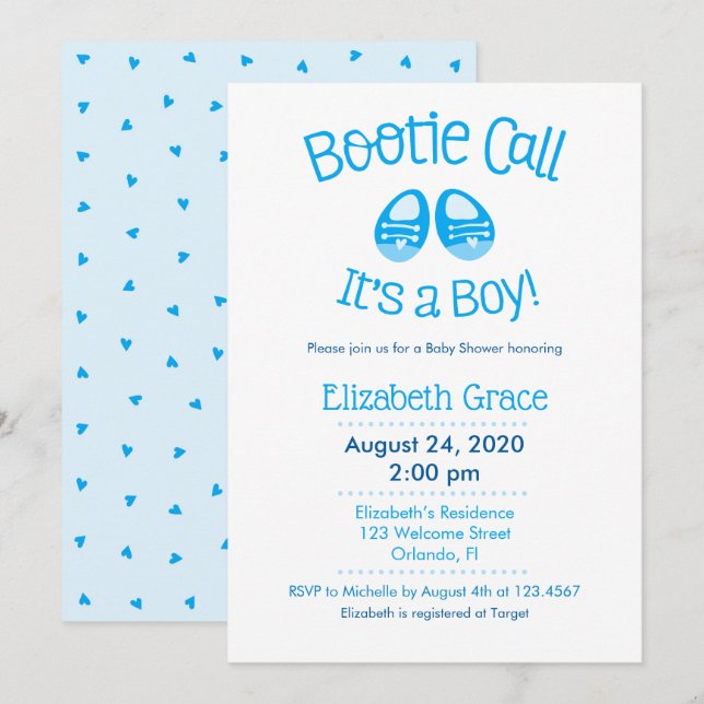 Bootie Call Blue Baby Boy Shower Invitación (Anverso / Reverso)