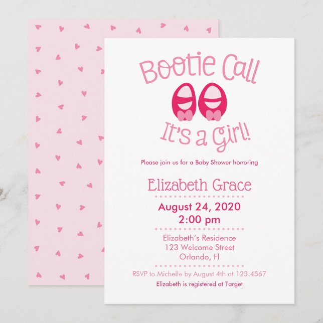 Bootie Call Pink Baby Girl Shower Invitación (Anverso / Reverso)