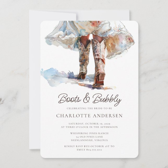 Boots and Bubbly Cowgirl Bridal Shower Invitación (Anverso)
