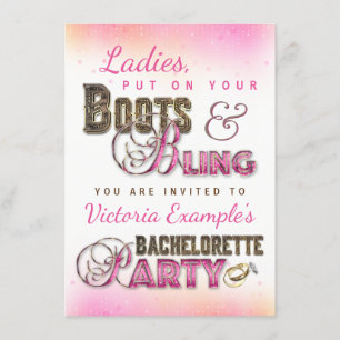 Boots Bling Bachelorette Party Invitaciones