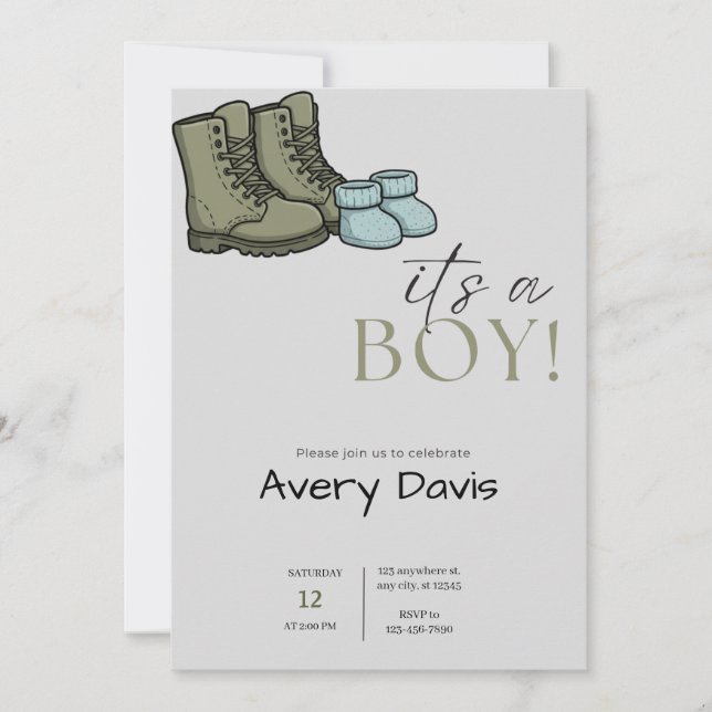 Boots & Booties" Invitación de Baby Shower (Anverso)