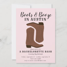 Boots & Booze Austin Texas Bachelorette Invitación