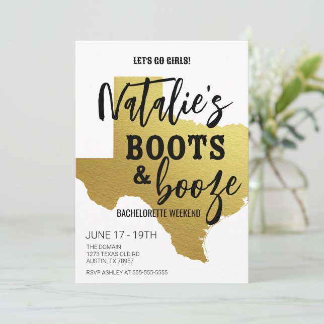 Boots & Booze Texas Invitación a soltera (Anverso de pie)