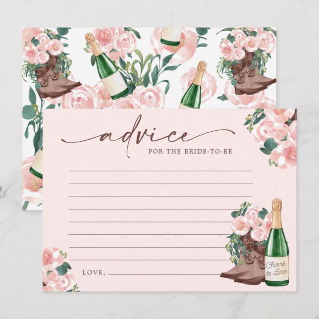 Boots & Bubbly Champán Tarjeta de consejo floral (Anverso / Reverso)