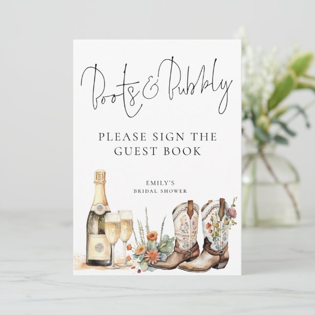 Boots Bubbly Guest Book Bridal Shower Tarjeta de R (Anverso de pie)