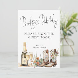 Boots Bubbly Guest Book Bridal Shower Tarjeta de R