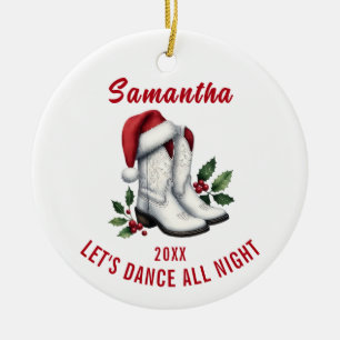 Boots de Cowboy Blanco Ornamento de Santa Hat