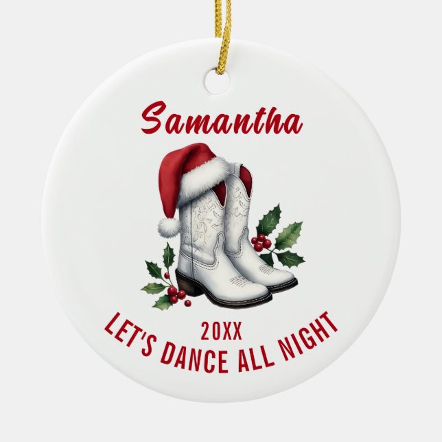 Boots de Cowboy Blanco Ornamento de Santa Hat (Frente)